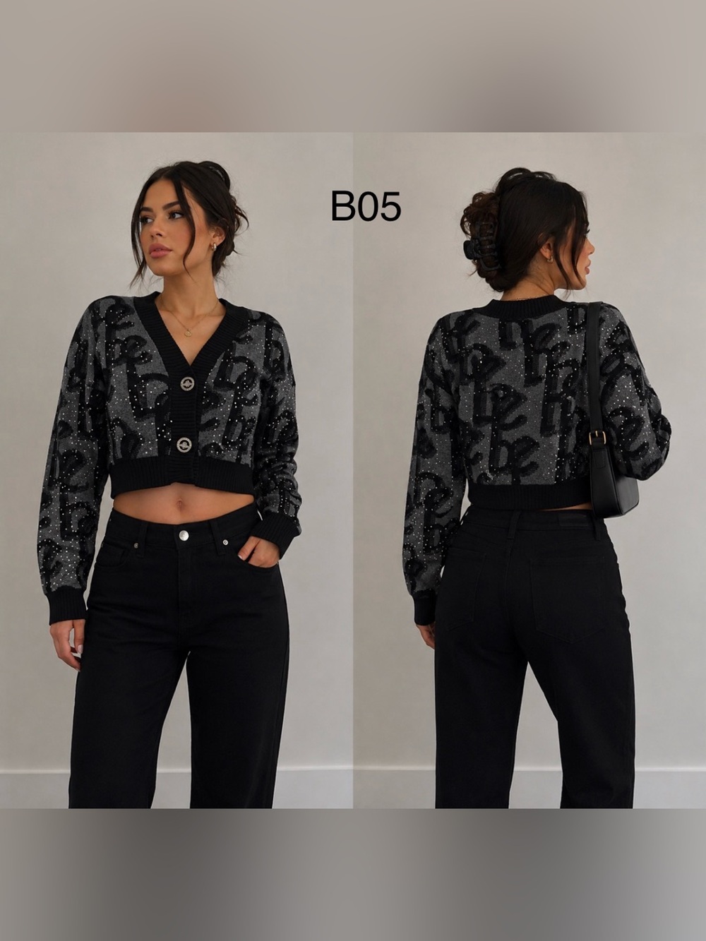 Bebe vintage Charcoal & Black Knit Cropped Sweater,Size Small